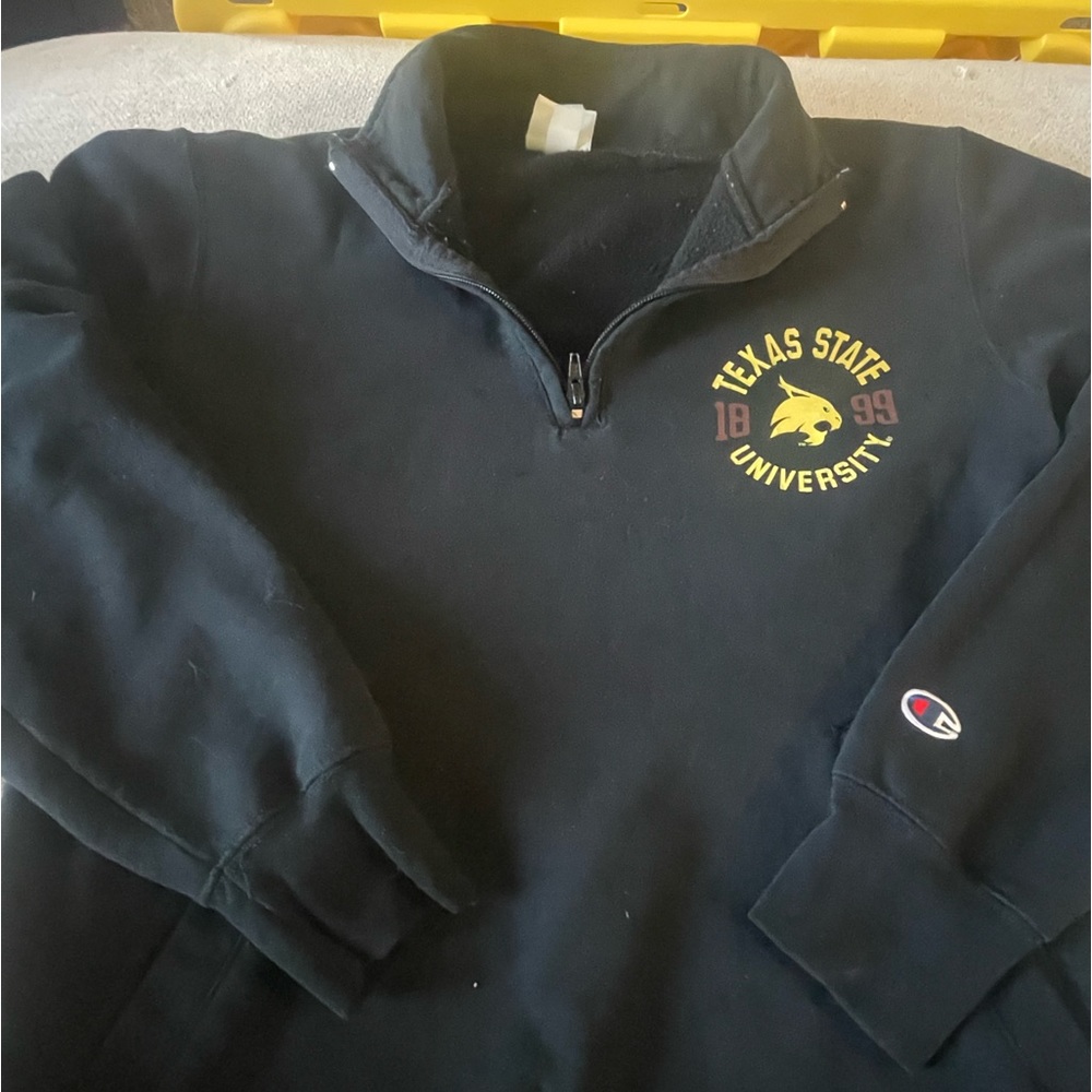 Texas State University Black Quarter Zip | Size Small